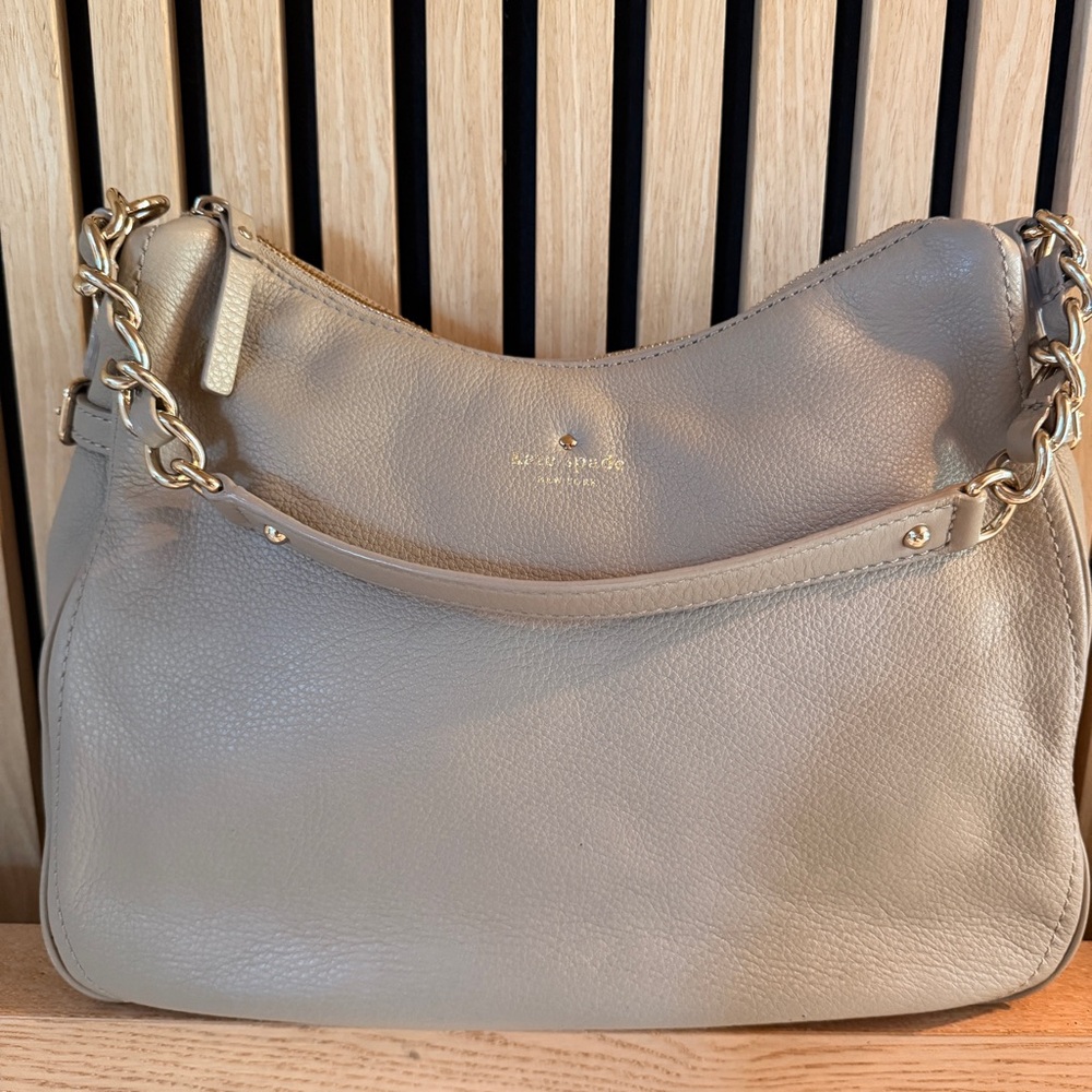 Kate Spade Taupe pebbled Leather hobo Bag with gold chain straps - Picture 2 of 14